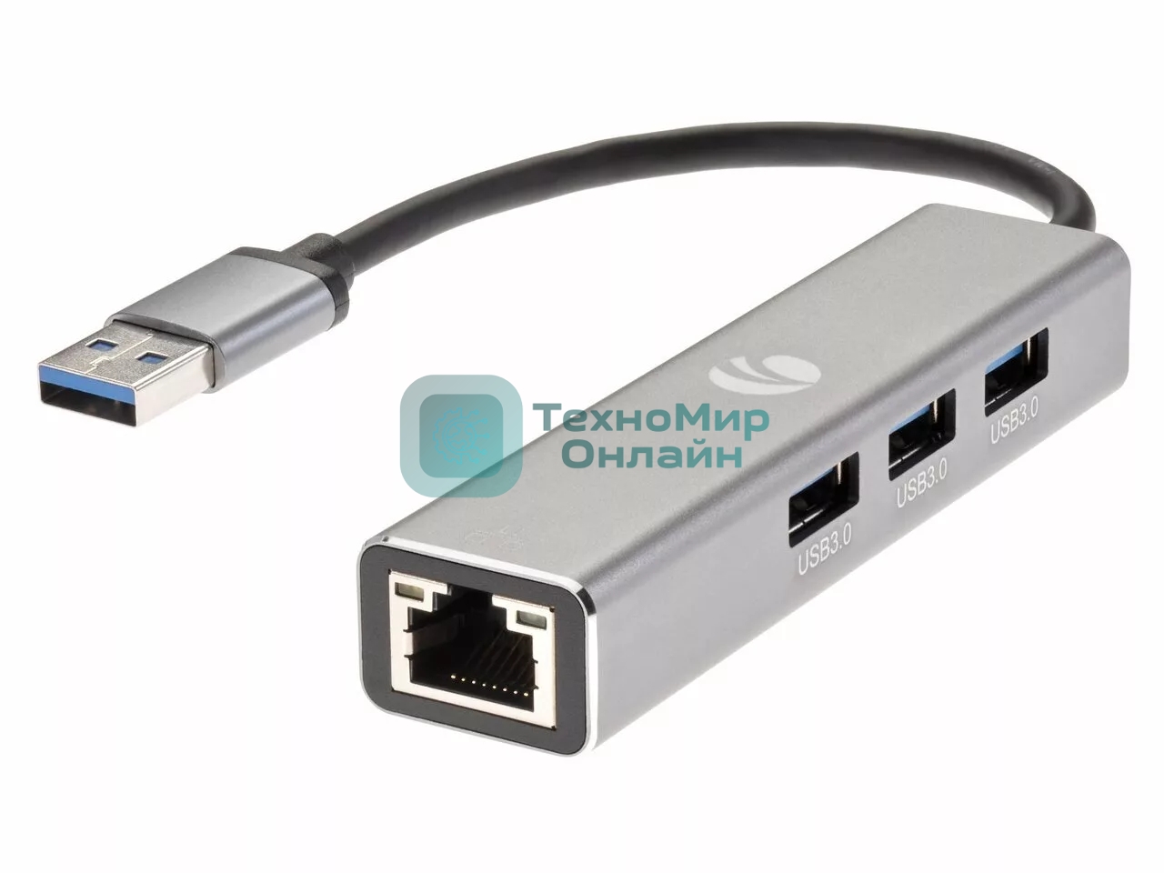 Переходник VCOM USB 3.0 -->RJ-45 1000Mbps+3 USB3.0, Aluminum Shell, 0.2м DH312A