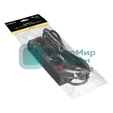 Удлинитель ExeGate EC-3-1.8B (EX279345RUS), черный, 1,8 м, евровилка с заземлением, 3 евророзетки с заземлением, 2200 Вт