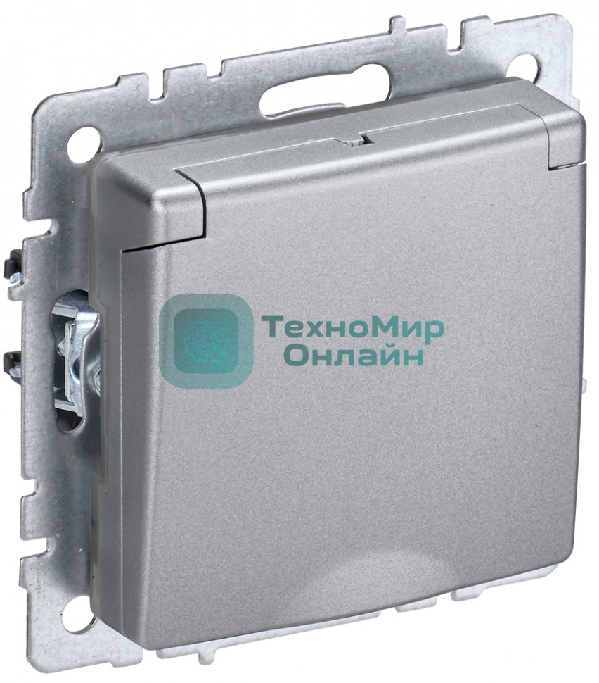Розетка 1-местная IEK BRITE РСбш10-3-44-БрА с заземлением, с защитными шторками и крышкой, 16А, IP44, алюминий