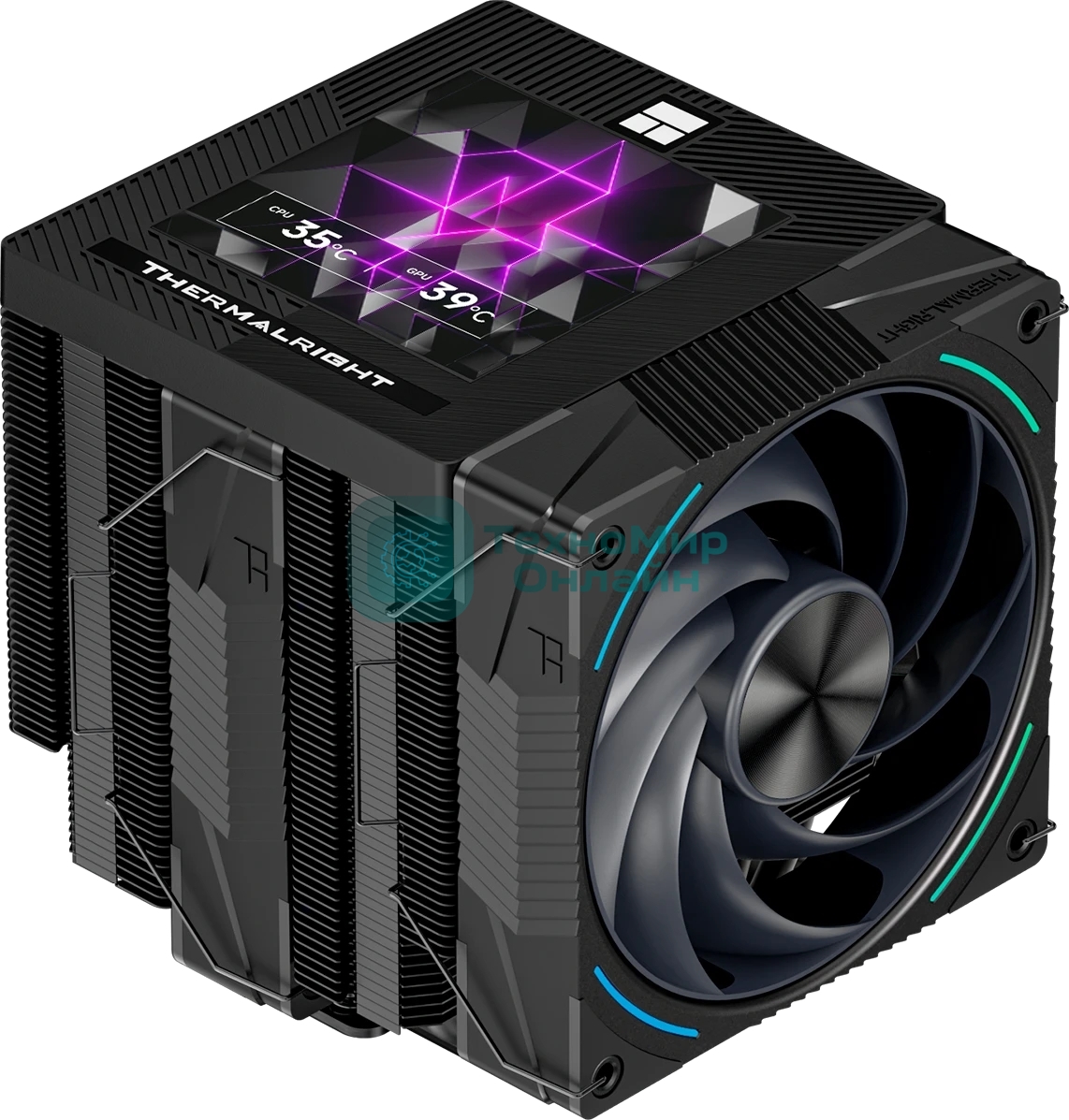 Кулер для процессора Thermalright Phantom Spirit 120 Vision EVO (4-pin PWM, LED, 160mm, Ni/CU, 7x6mm, ARGB, 2x120mm, 92CFM, 36dBA, 2150RPM, S: 1851, 1700, 1200, 115X, AM5, AM4, black)