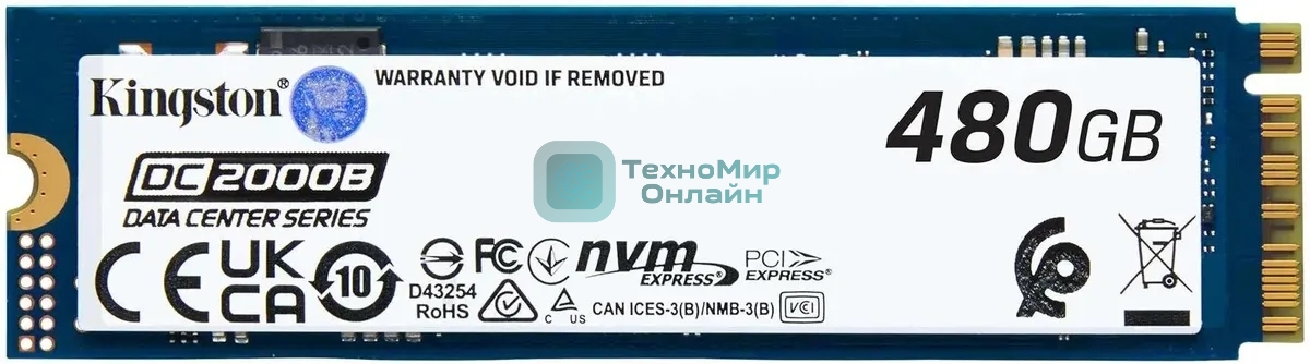 Накопитель SSD Kingston DC2000B, 480Gb, PCIe 4.0 x4, M.2 2280, R/W 7000/800