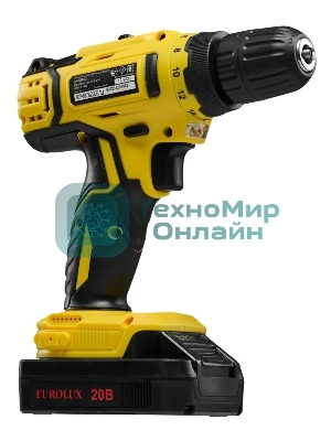 Дрель-шуруповерт Eurolux ДА-20DU-2, 12 В, 1.5 Ач, 25 Нм, щеточный