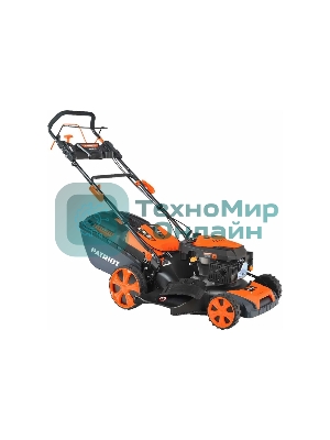  Газонокосилка бензиновая PATRIOT PT 47LS 512109014 {Раб. объем 139сс, мощн. 4.5л.с., раб. ширина 46см, регул. высоты 30-75мм прорезин. колеса 178-254мм, травосбор. 60л, функц. бок.выбр.тр.и мульчир}