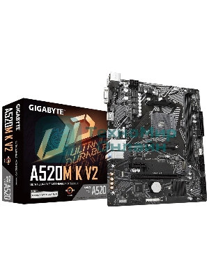 Материнская плата Gigabyte A520M K V2 (V1.1), AM4, AMD A520, 2xDDR4, 4xSATA, 1xM.2, 1xPCIe 3.0 x16, 1xHDMI, 1xVGA, 1x 1Gb LAN, 2xUSB-A 2.0, 4xUSB 3.2 Gen 1, 3x3.5 мм, 7.1, mATX