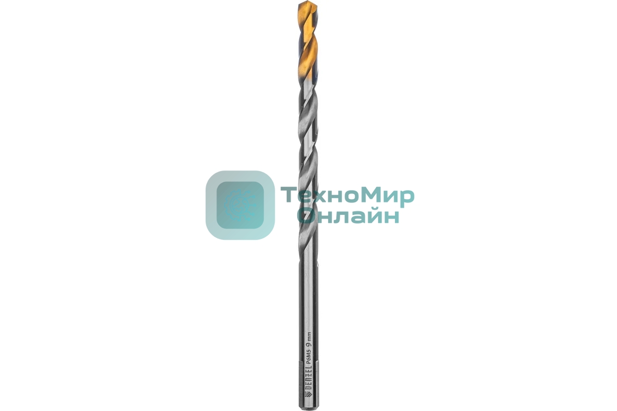 Сверло спиральное по металлу Denzel 9 х 175 мм, Р6М5, Golden Tip, удлиненное