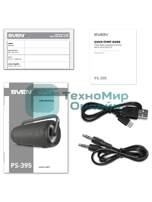 Колонка SVEN АС PS-395, черный (80 Вт, Waterproof (IPx5), TWS, Bluetooth, USB, 4800мА*ч)