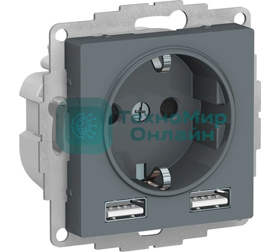Розетка SE AtlasDesign Грифиль SO + USB A+A, 5В/2,4А, 2х5В/1,2А, механизм