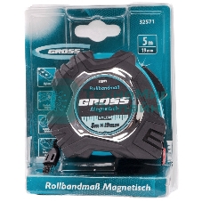 Рулетка Gross Magnetisch, 5 м х 19мм, обрезин. корпус, автоматич. фиксация, нейлон. покр., магн. зацеп