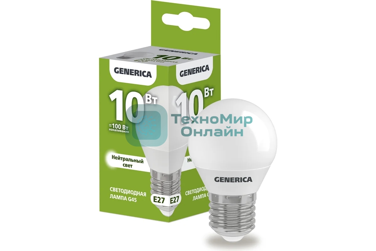 Лампа светодиодная GENERICA LL-G45-10-230-40-E27-G G45 10 Вт шар 4000К E27 230В