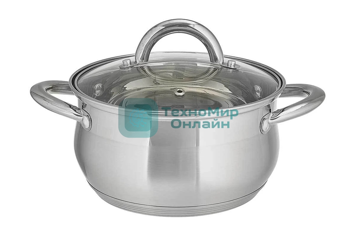 Кастрюля WEBBER BE-352/2 2,8 л, из нержавеющей стали со стеклянной крышкой