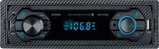 Автомагнитола Digma MCP-226B, 1 DIN, USB Type-A, AUX