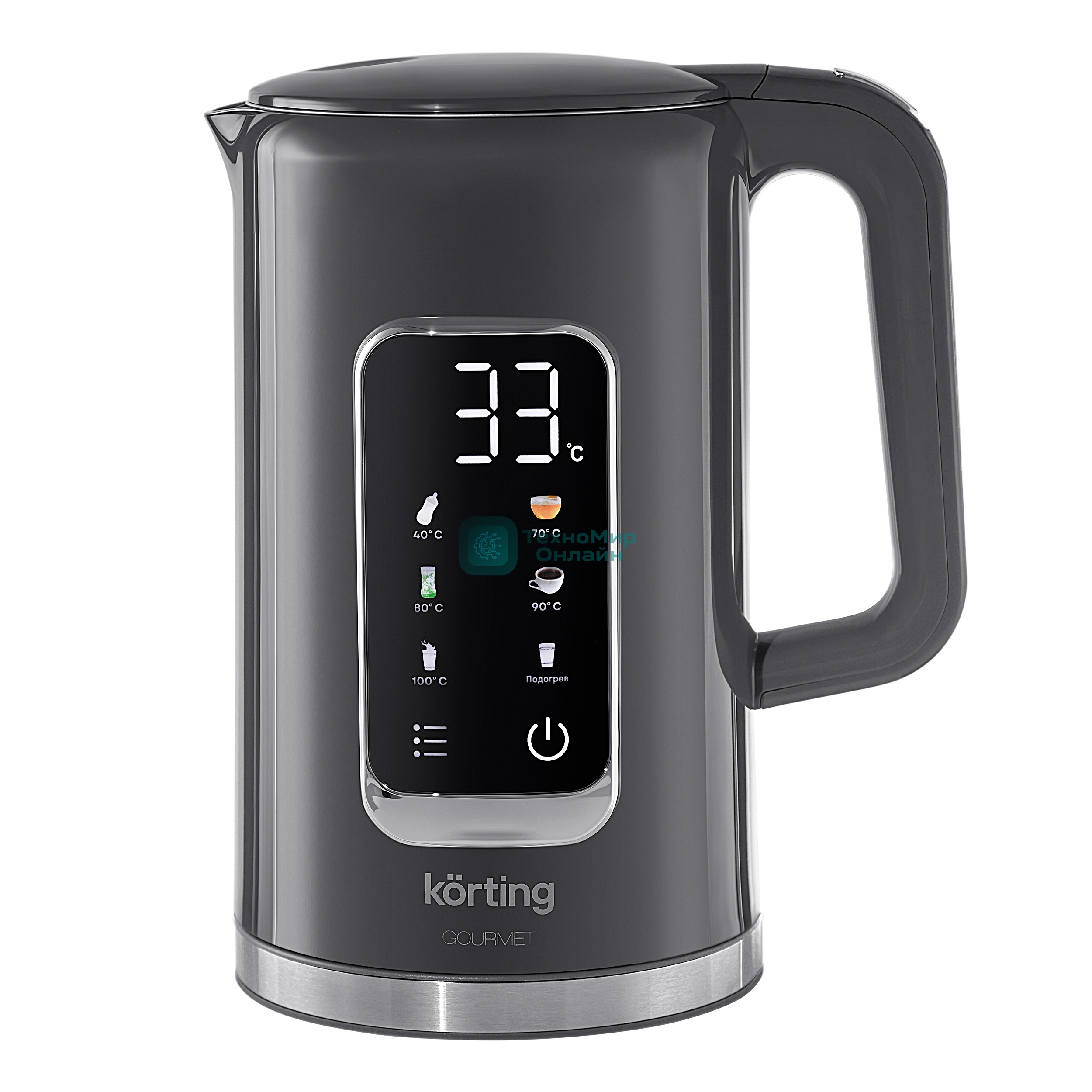 Чайник электрический Korting Чайник электрический Korting, объем 1.7 л, электронное управление, цифровой дисплей, 5 температурных режимов, автоотключение, серый