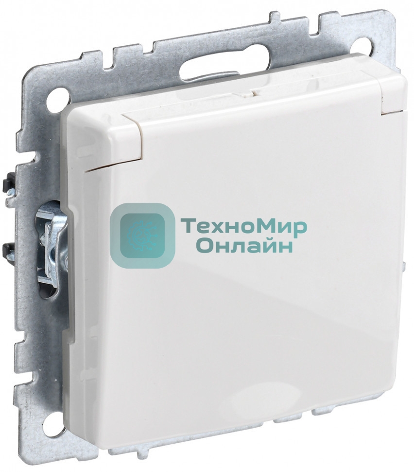 Розетка 1-местная IEK BRITE РСбш10-3-БрБ (BR-R16-16-K01) с заземлением, с защитными шторками и крышкой, 16А, IP20, белый