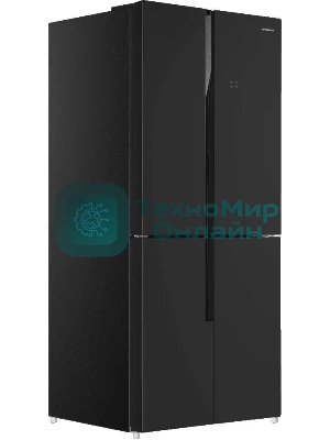 Холодильник Maunfeld MFF181NFB черный глянцевый, трехкамерный, 333/164л, морозилка сбоку, No Frost, Side by Side