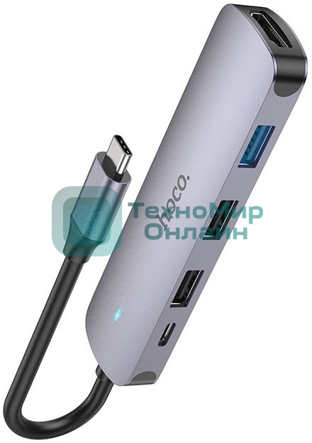 Разветвитель USB-C Hoco HB27 4порт. серый