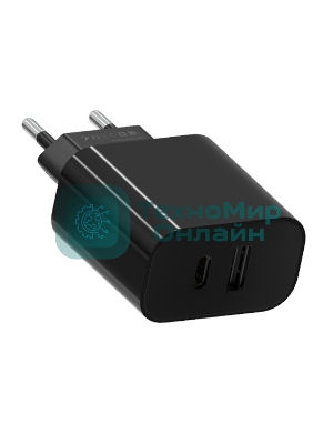 Сетевое зарядное устройство Maxvi CHL-602PD 30W, 6A, QC 3.0, 1xUSB-A, 1xUSB-C, черный