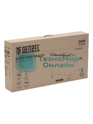 Конвектор электрический Denzel XCE-2000B черный, 2000 Вт, 25 м2, термостат