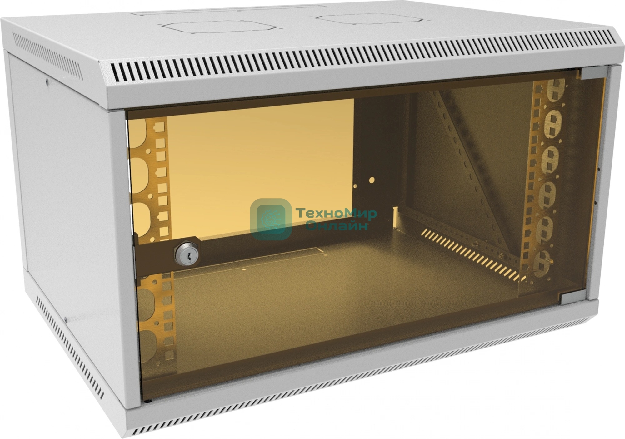 Шкаф коммутационный Suprlan (05-1063) настенный 6U 600x450 мм пер. дв. стекл направл. под закл. гайки 70 кг RAL 7035 385 мм 15.7 кг 360 мм