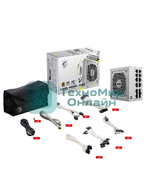 Блок питания MSI MAG A850GL PCIE5 WHITE, 850W, 80 PLUS Gold, полностью модульный, ATX 3.0, PCIE5, RTL белый