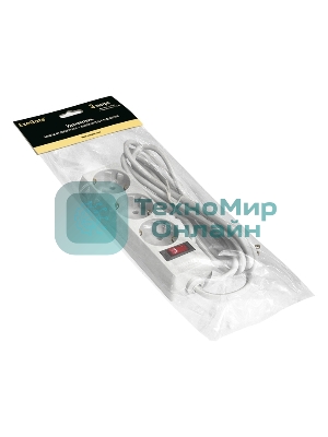 Удлинитель ExeGate EC-3-3W (EX279354RUS), белый, 3 м, евровилка с заземлением, 3 евророзетки с заземлением, 2200 Вт