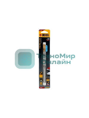 Сверло спиральное по металлу Denzel 10 х 184 мм, Р6М5, Golden Tip, удлиненное