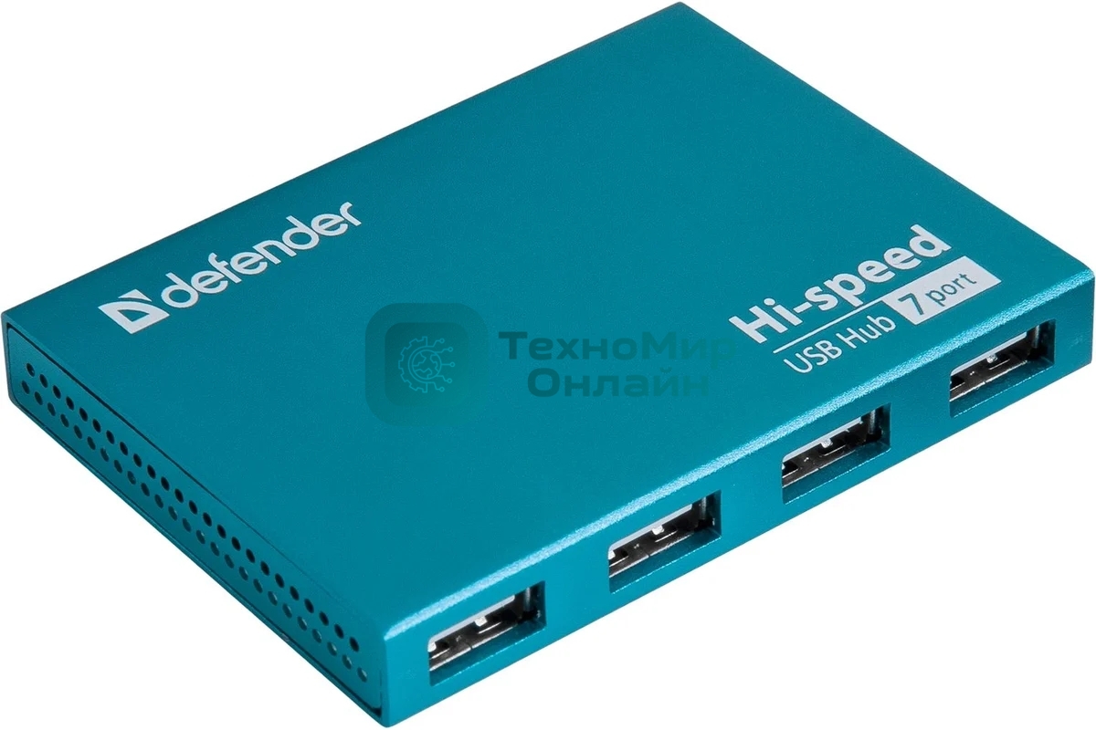 Разветвитель Defender SEPTIMA SLIM USB2.0 - 7 портов, + блок питания DC 5В 2А, + кабель USB 2.0 A(M) - MiniB (M) - 1м
