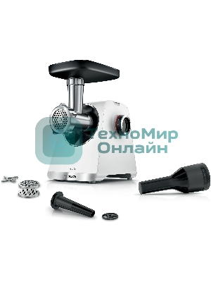 Мясорубка электрическая Bosch MFWS609W белый/черный, 2100 Вт, 3.5 кг/мин, реверс, насадки - 4