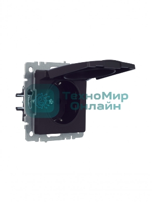 Розетка 1-местная IEK BRITE РСбш10-3-БрЧ (BR-R16-16-K02) с заземлением, с защитными шторками и крышкой, 16А, IP20, черный