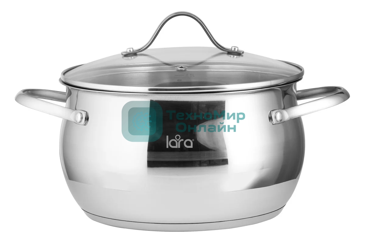 Кастрюля LARA LR02-34 Apple 22x12,5 см, 4.7 л, нержавеющая сталь, с крышкой
