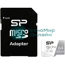 Флеш карта microSD 64Gb Silicon Power Superior Pro A2 microSDXC Class 10 UHS-I U3 Colorful 100/80 Mb/s (SD адаптер)