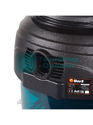 Строительный пылесос Bort BSS-1415-Aqua черный/синий, 200/1400 Вт, уборка сухая/влажная, пылесборник мешок/контейнер, 15 л