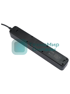 Сетевой фильтр Гарнизон 2.0 EPS-5-B-5, 5 р, 10А, 5 м, ур.защиты 2+, черный, пакет