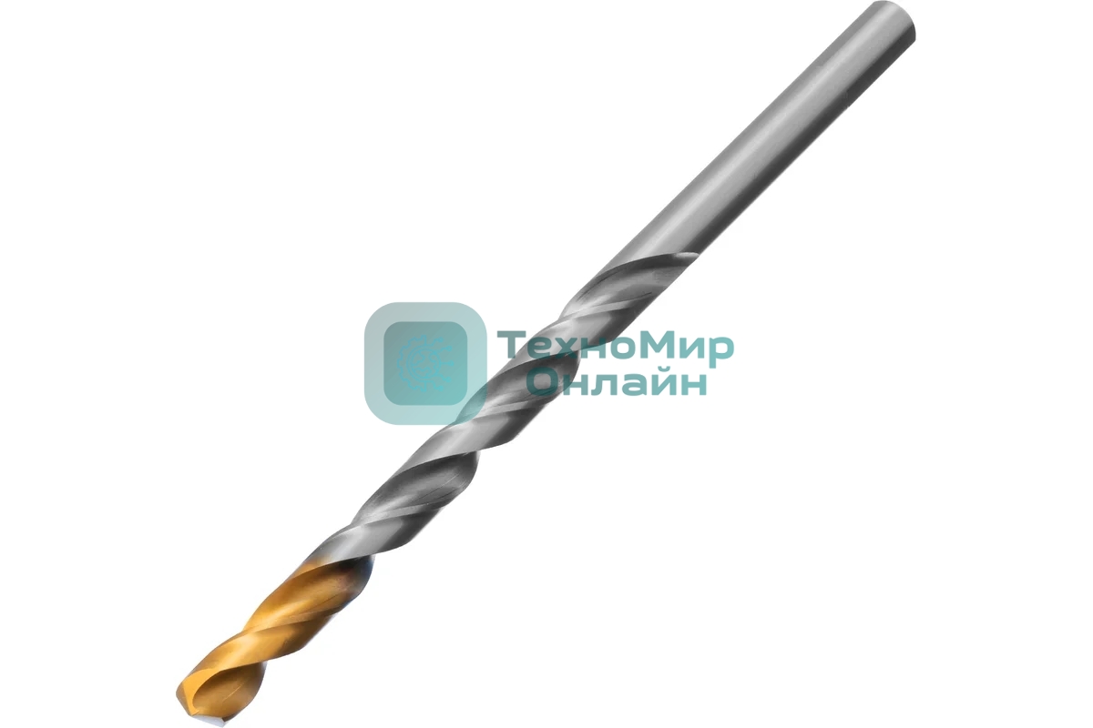 Сверло спиральное по металлу Denzel 10 х 184 мм, Р6М5, Golden Tip, удлиненное
