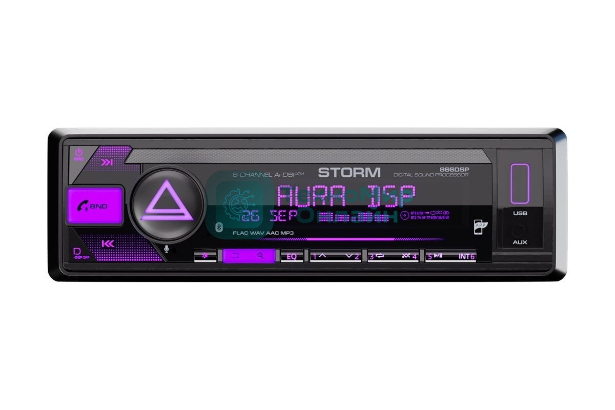 Автомагнитола AURA STORM-866DSP, 1 DIN, Bluetooth, USB Type-A, AUX, пульт ДУ