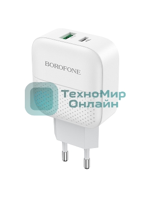 Сетевое зарядное устройство BOROFONE BA46A Premium, один порт USB, один порт Type-C, PD, 18W, 5V, 3.0A, белый