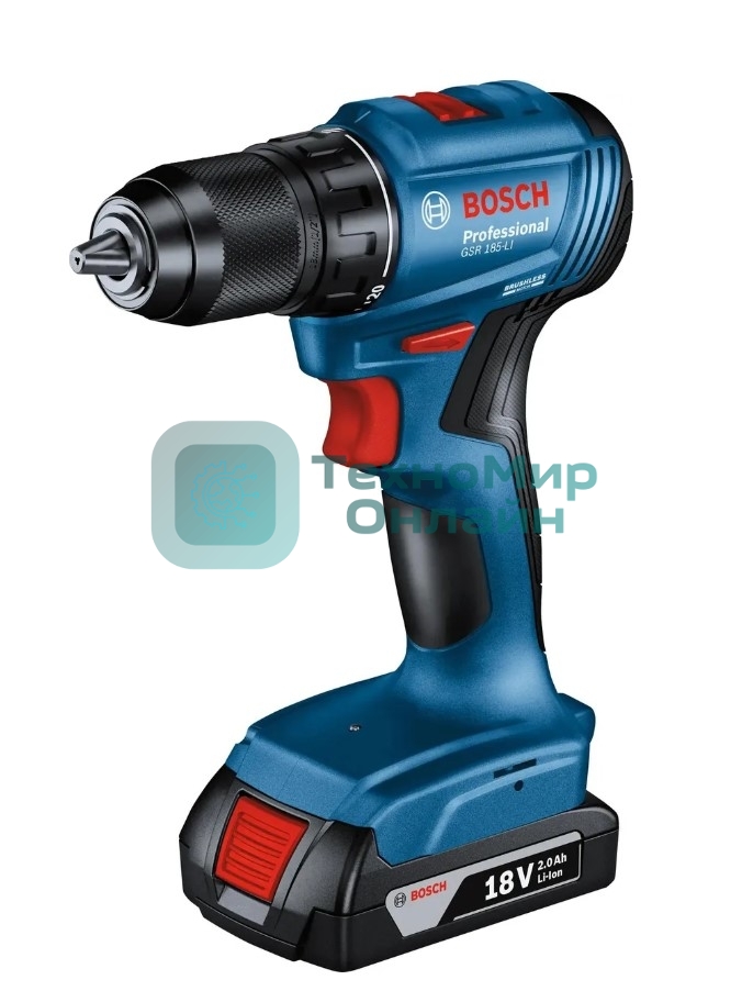 Дрель-шуруповерт Bosch GSR 185-LI, 18 В, 2 Ач, 50 Нм, бесщеточный