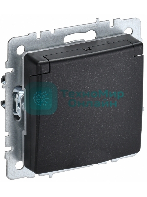 Розетка 1-местная IEK BRITE РСбш10-3-БрЧ (BR-R16-16-K02) с заземлением, с защитными шторками и крышкой, 16А, IP20, черный