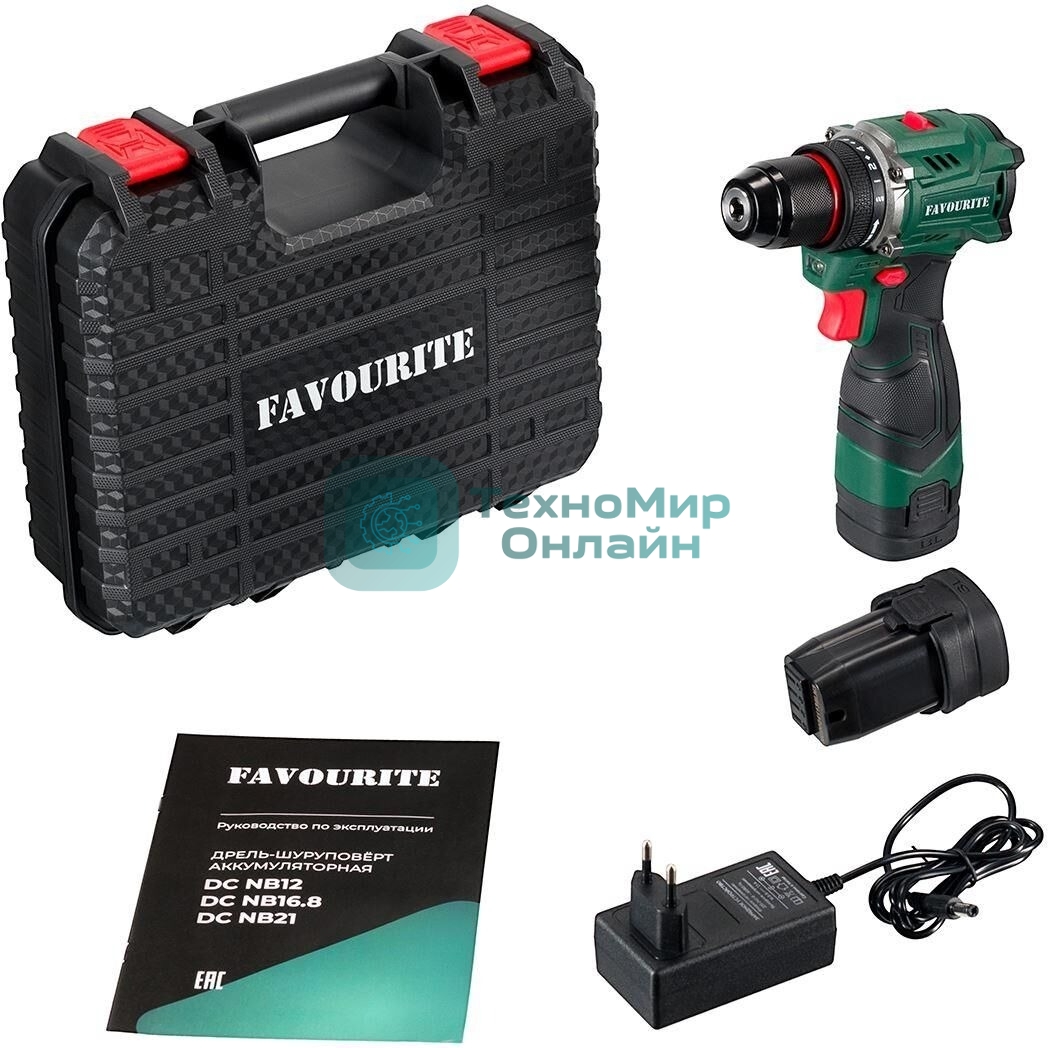 Дрель-шуруповерт FAVOURITE DC NB16.8, 16,8 В, 2 Ач, 45 Нм, бесщеточный