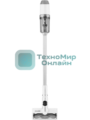 Пылесос вертикальный Coolfort CF-3002 белый, питание от аккумулятора, 120 Вт, уборка сухая, пылесборник 0.9 л, работа от АКБ max 32 мин.