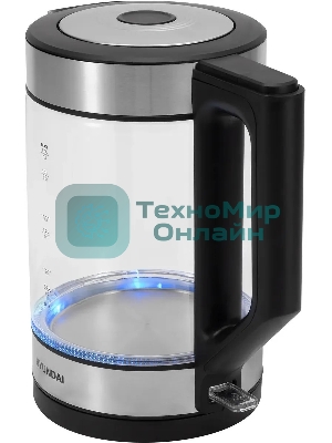 Чайник электрический Hyundai HYK-G3509 1.7 л, 2200 Вт, черный/прозрачный корпус: стекло/пластик