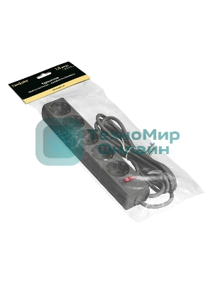 Удлинитель ExeGate EC-5-1.8B (EX279355RUS), черный, 1,8 м, евровилка с заземлением, 5 евророзеток с заземлением, 2200 Вт