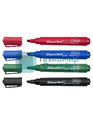 Набор маркеров перманентных Silwerhof Prime, скошенный пишущий наконечник, 2-5мм, 4 цвета, пакет с европодвесом