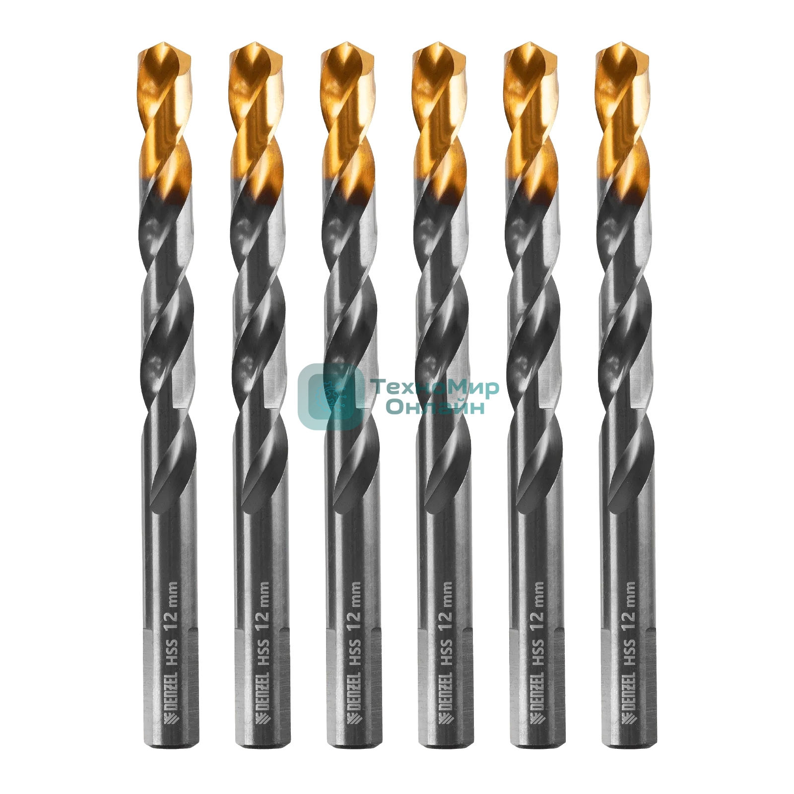 Сверло по металлу Denzel 12 мм, HSS-Tin, Golden Tip, 6 шт.