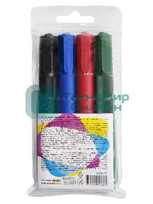 Набор маркеров перманентных Silwerhof Prime, скошенный пишущий наконечник, 2-5мм, 4 цвета, пакет с европодвесом