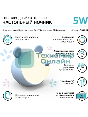 Ночник Gauss NN7026 мышка голубой