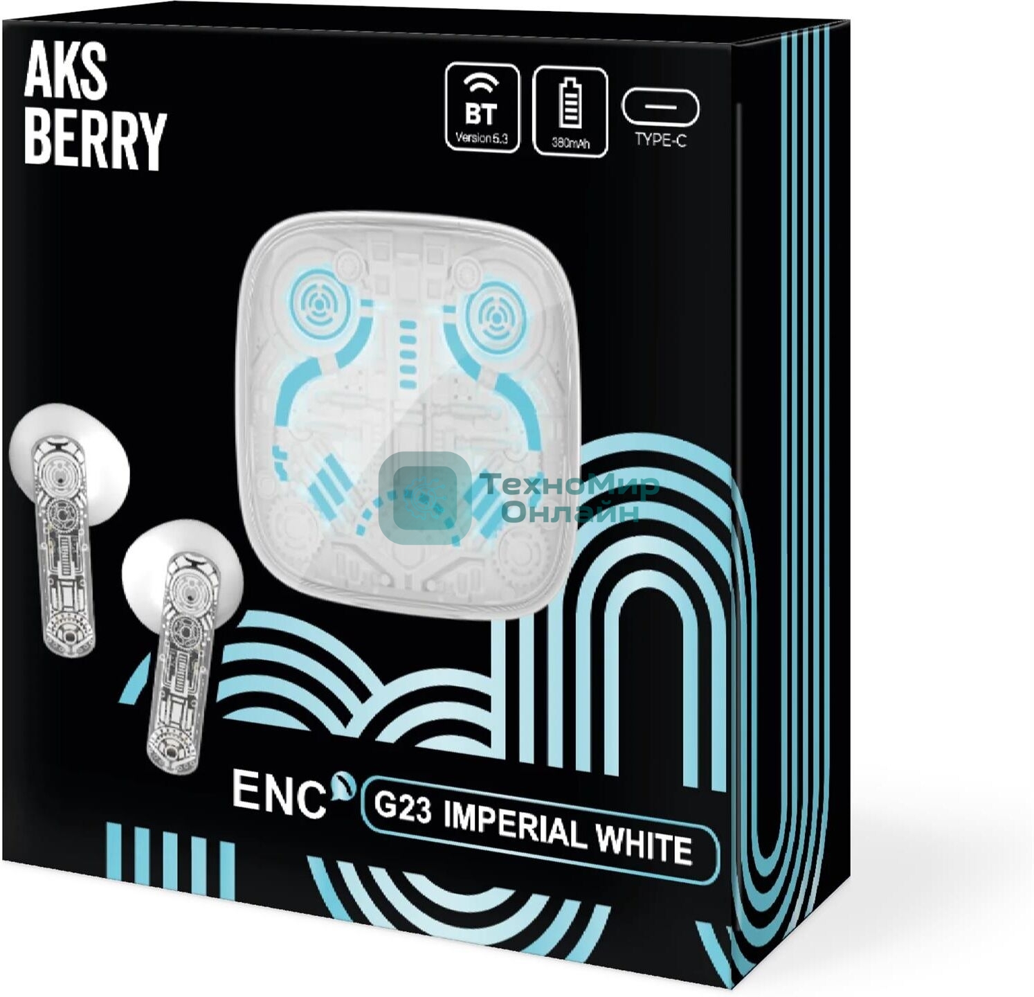 Беспроводные TWS наушники Aksberry G23 белый, вкладыши, Bluetooth, сенсорное управление, до 4 ч