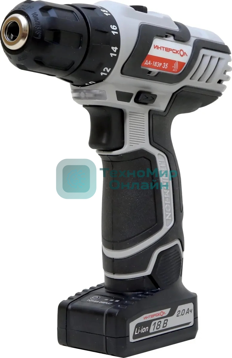 Дрель-шуруповерт ИНТЕРСКОЛ ДА-18ЭР, 12 В, 2 Ач, 35 Нм, щеточный