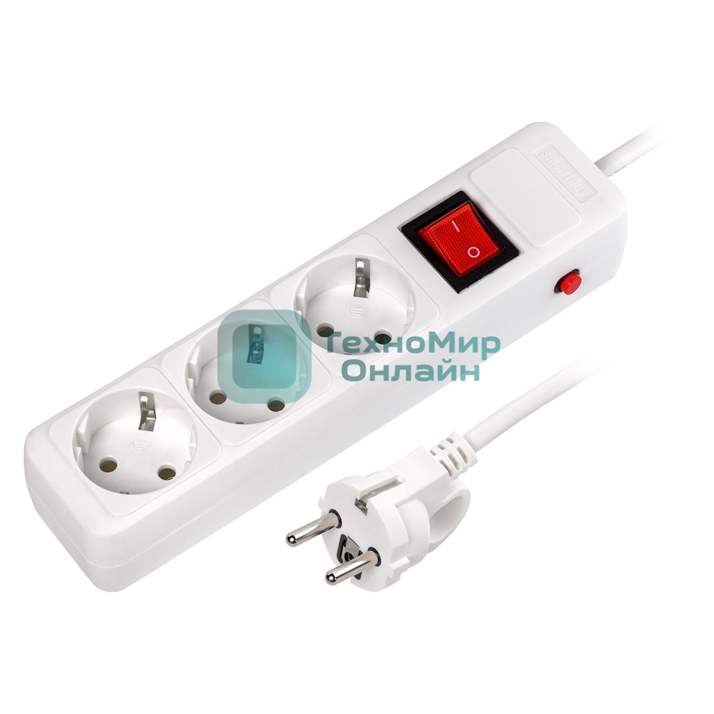 Сетевой фильтр 16А, 3500 Вт, 3 гнезда, без з/ш, с з/к, ПВС 3x1.0, 5 м, белый (SBSP-3-50-W)