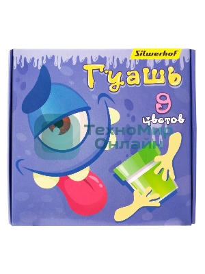 Гуашь Silwerhof Монстрики, 9 цветов, баночка, 20 мл, картонная коробка