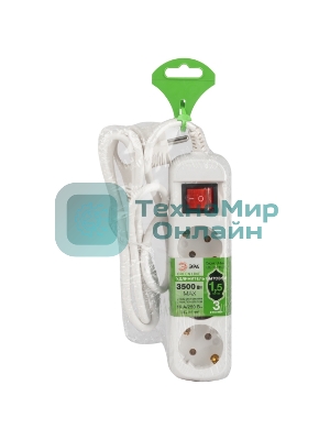 Удлинитель электрический ЭРА UDL-16-315-ES Greenline 3 розетки с заземлением с выключателем 1,5м ПВС 3x1мм2